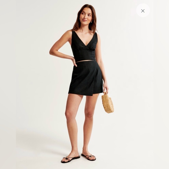 Abercrombie & Fitch Scarlett Linen Blend Wrap Mini Skort Skirt Black Medium - Picture 2 of 12